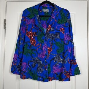 Anthropologie Vibrant Novelty Animal Print Long Sleeve Button Up Blouse Whimsy M